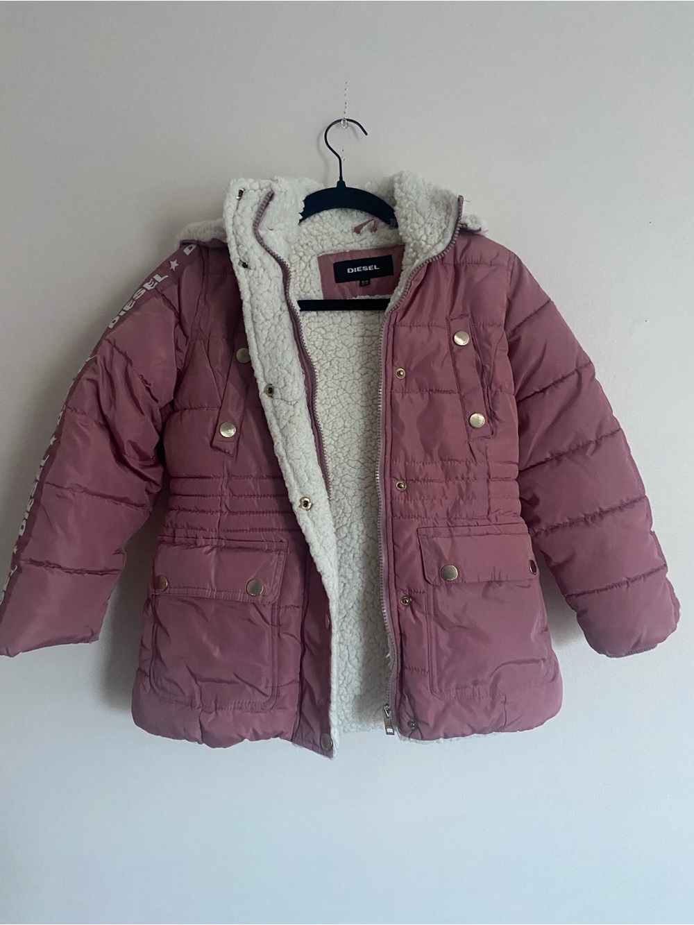 Diesel Kids Mauve Pink Sherpa-Lined Puffer Coat